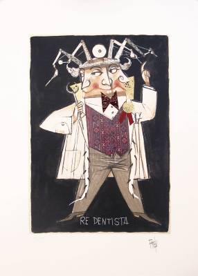 Paolo Fresu - Serigrafie - Re dentista - Serigrafia a tiratura limitata con collage di stoffa - cm 50x70 - Galleria Casa d'Arte - Bra (CN)